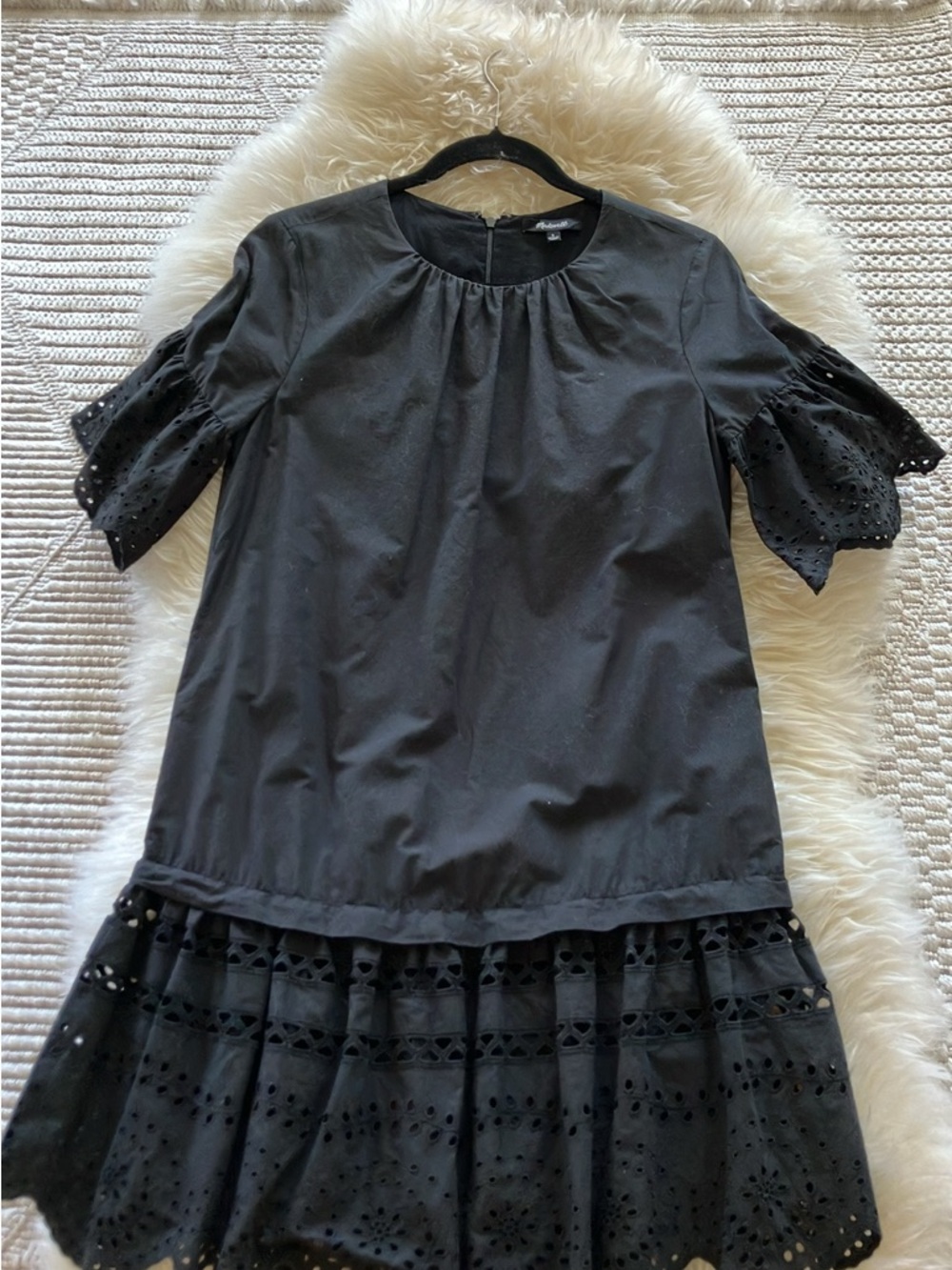 Black Eyelet Detail Short Dress
